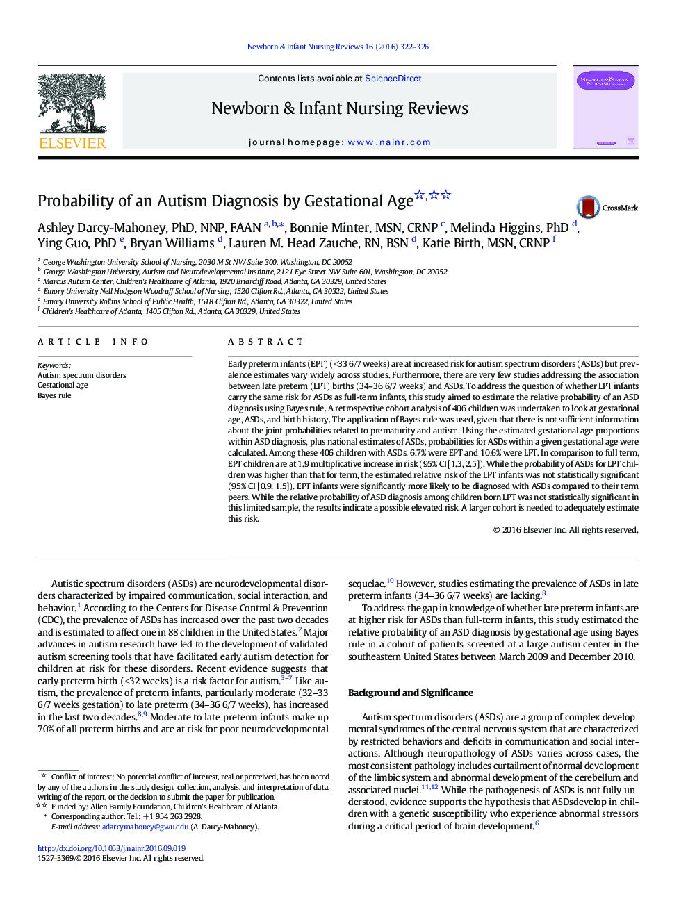 ArticleProbability of an Autism Diagnosis by Gestational Age