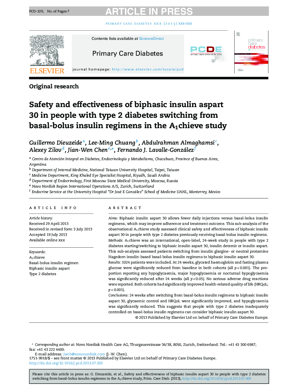 Safety and effectiveness of biphasic insulin aspart 30 in people with type 2 diabetes switching from basal-bolus insulin regimens in the A1chieve study