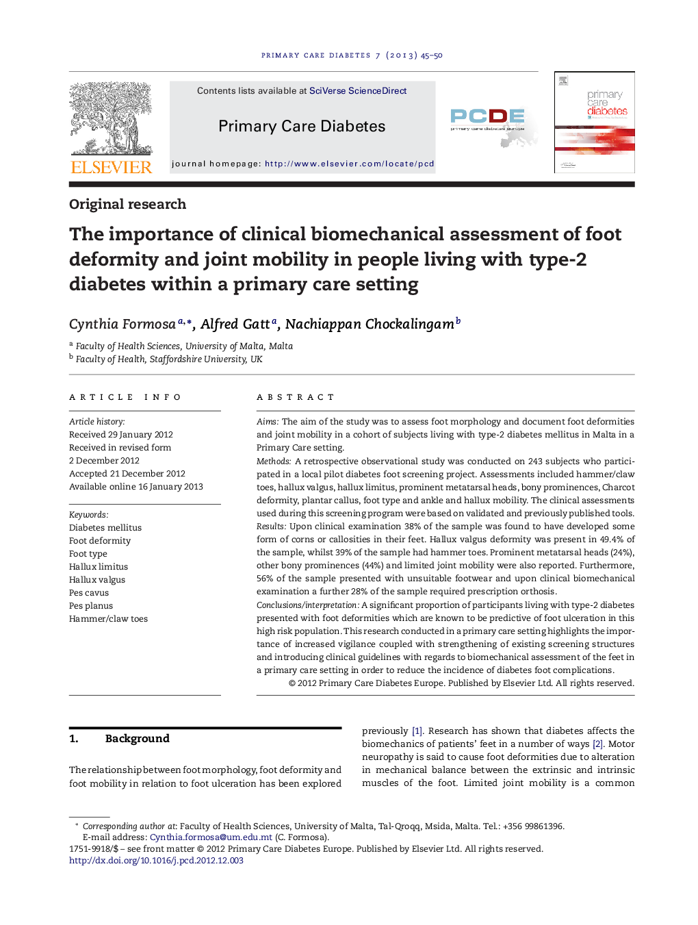 The importance of clinical biomechanical assessment of foot deformity and joint mobility in people living with type-2 diabetes within a primary care setting