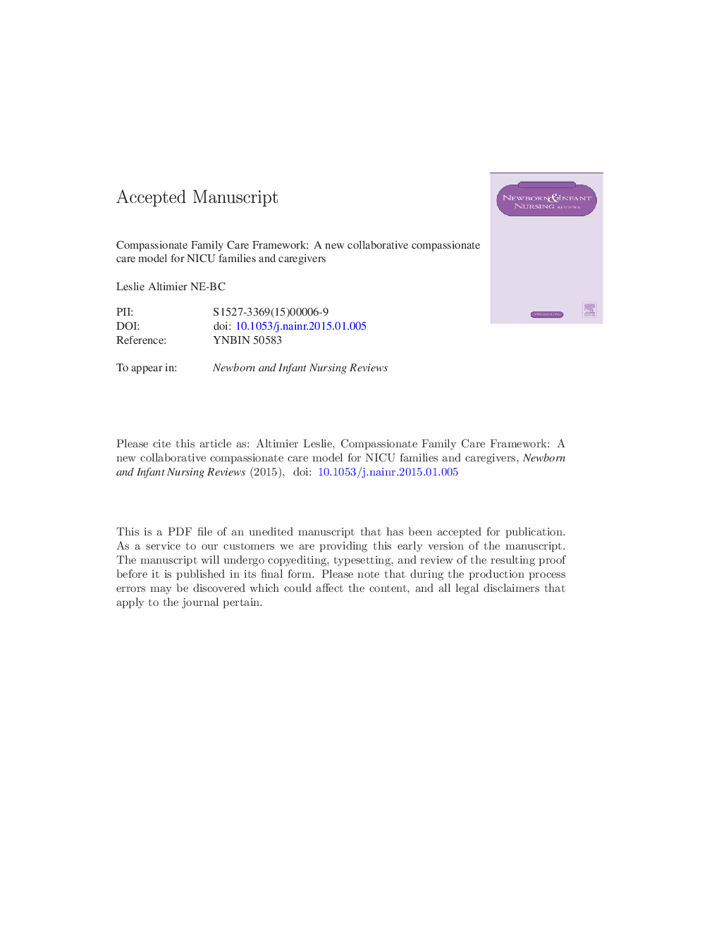 Compassionate Family Care Framework: A New Collaborative Compassionate Care Model for NICU Families and Caregivers