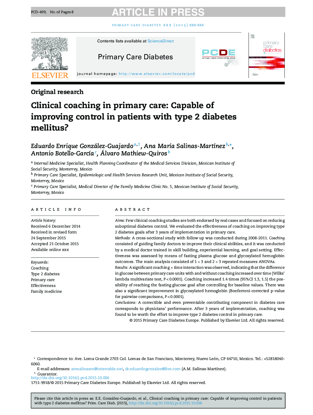 Clinical coaching in primary care: Capable of improving control in patients with type 2 diabetes mellitus?