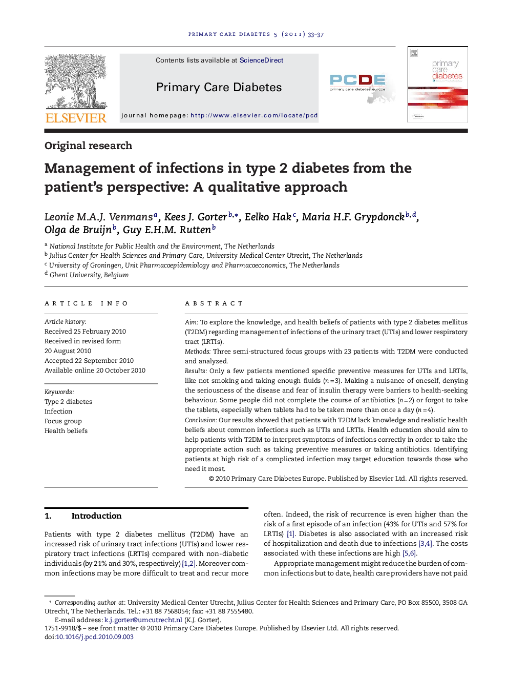 Management of infections in type 2 diabetes from the patient's perspective: A qualitative approach