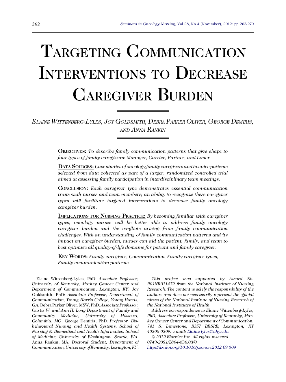 Targeting Communication Interventions to Decrease Caregiver Burden