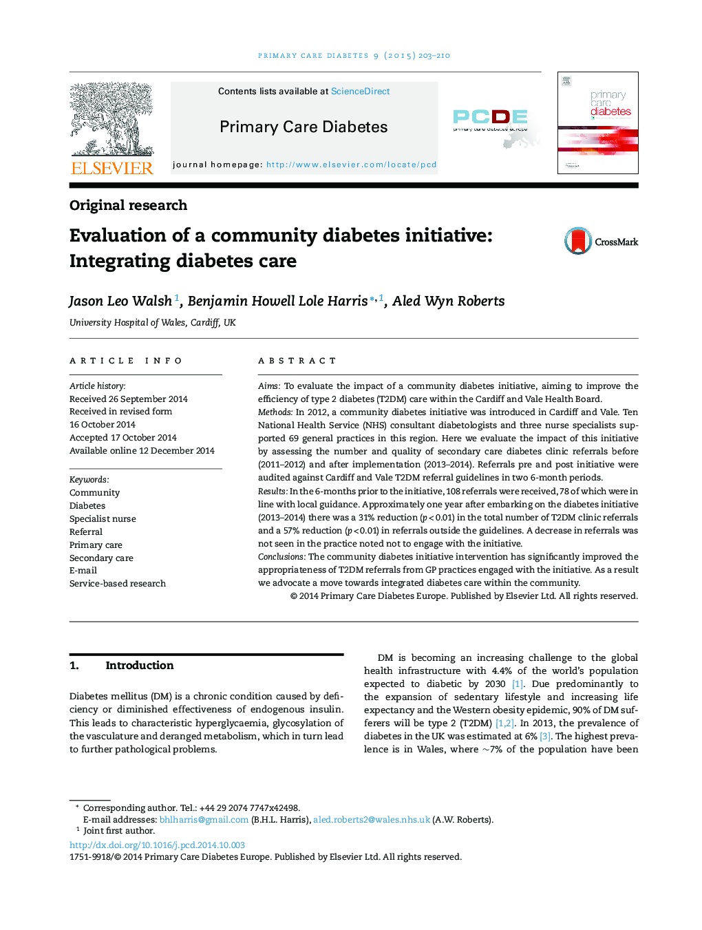 Original researchEvaluation of a community diabetes initiative: Integrating diabetes care