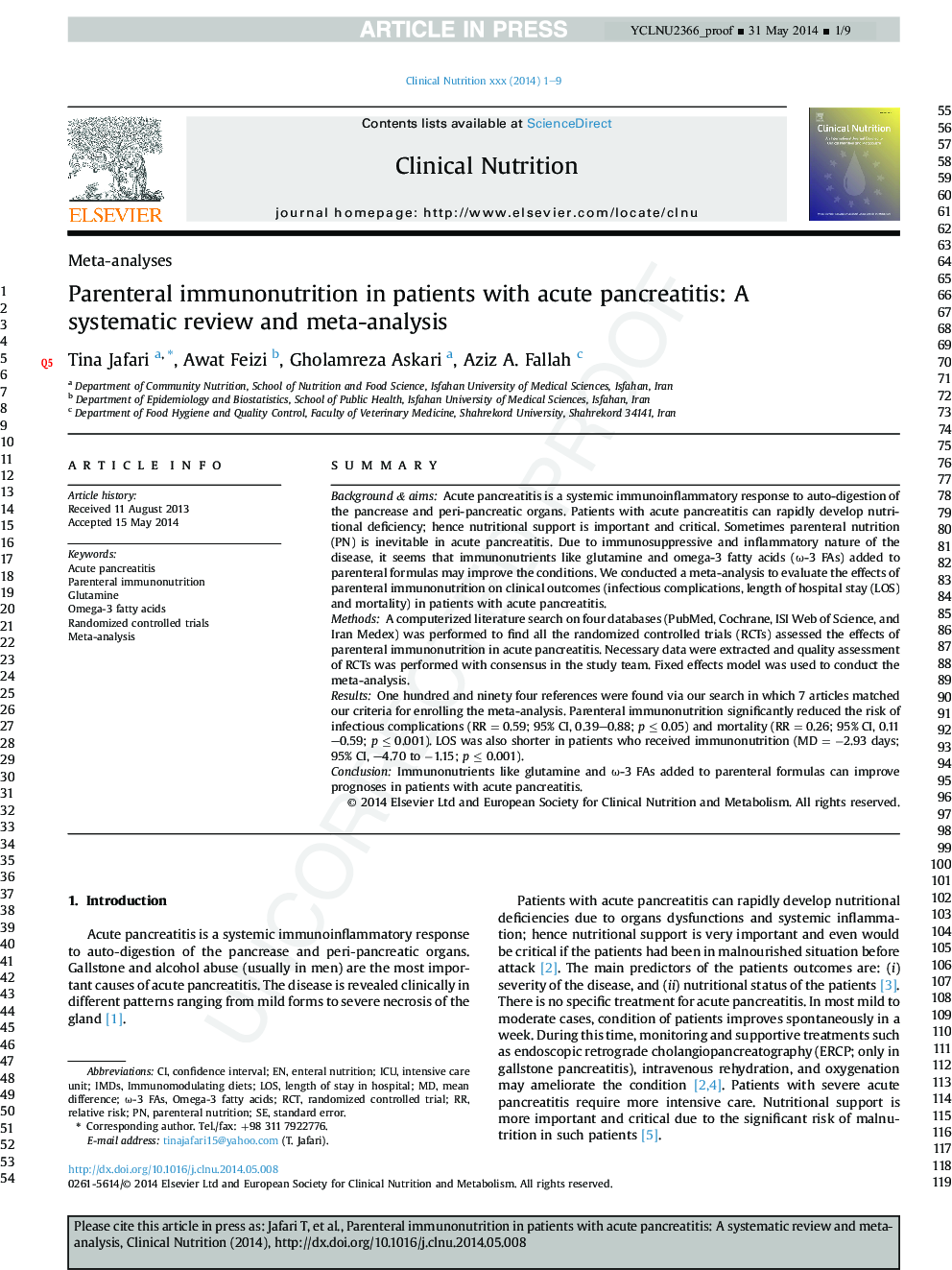 Parenteral immunonutrition in patients with acute pancreatitis: A systematic review and meta-analysis