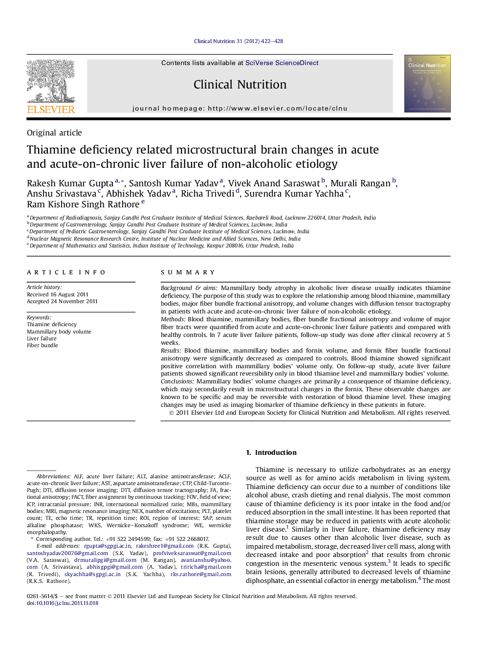 Thiamine deficiency related microstructural brain changes in acute and acute-on-chronic liver failure of non-alcoholic etiology