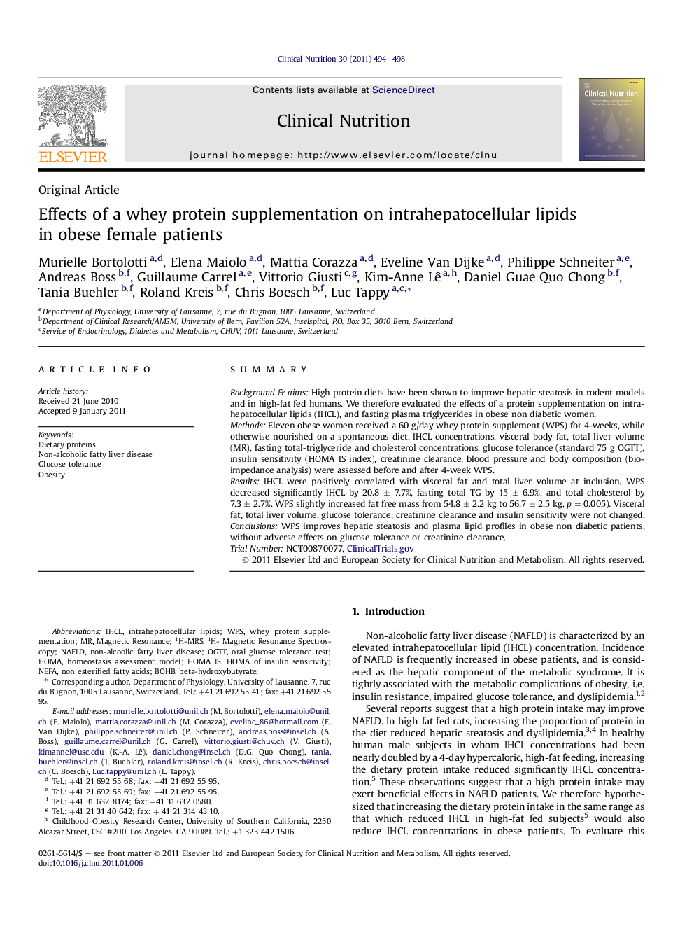 Effects of a whey protein supplementation on intrahepatocellular lipids in obese female patients