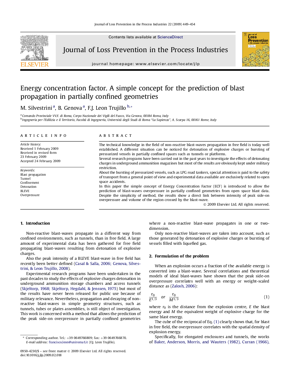 Energy concentration factor. A simple concept for the prediction of blast propagation in partially confined geometries