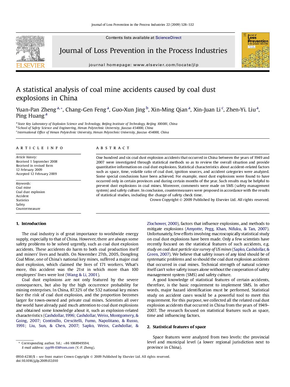 A statistical analysis of coal mine accidents caused by coal dust explosions in China