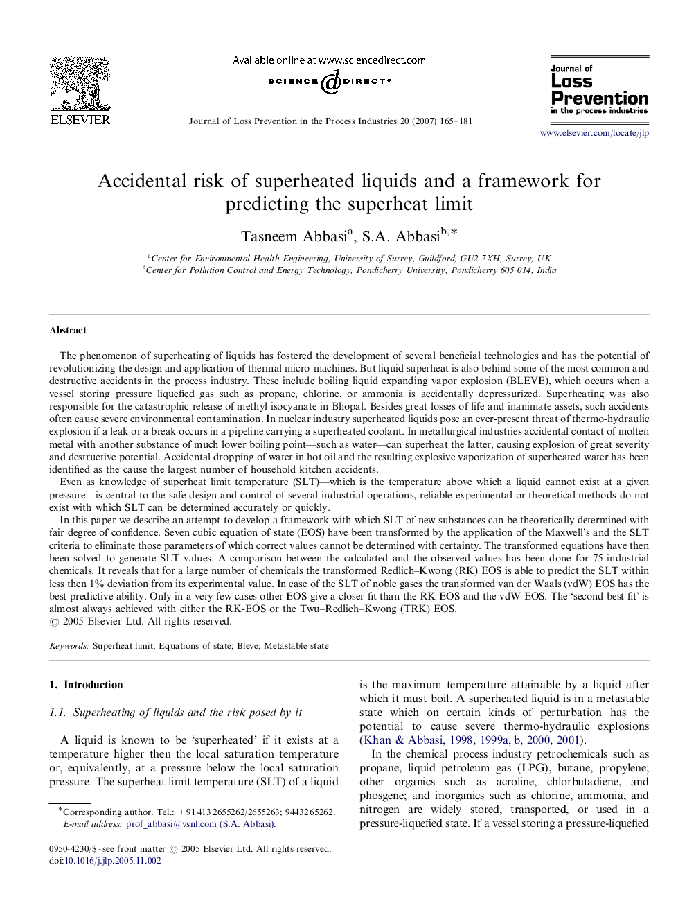 Accidental risk of superheated liquids and a framework for predicting the superheat limit