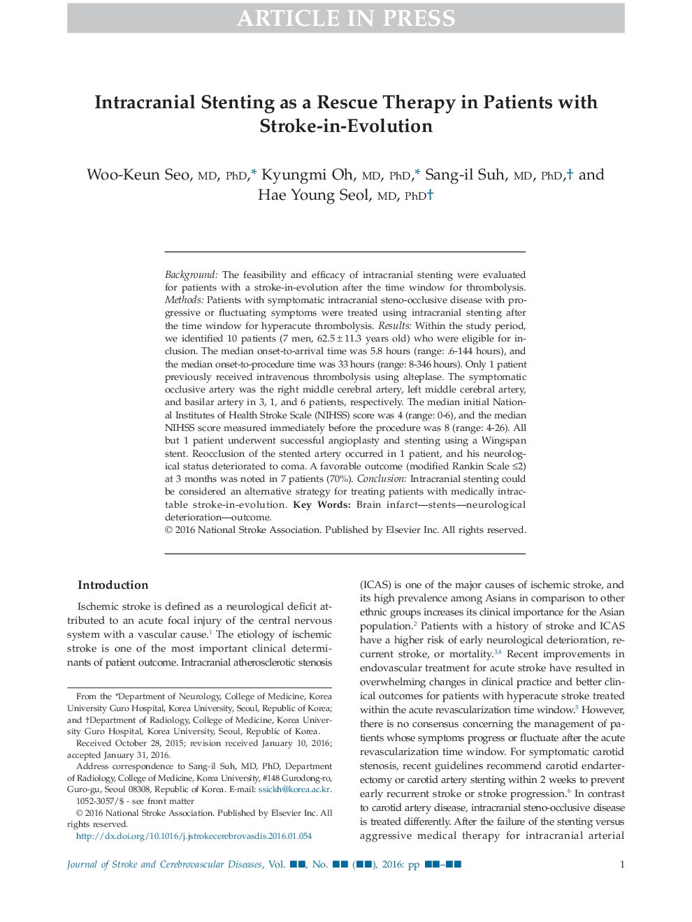 استنت گذاری داخل جمجمه به عنوان یک درمان نجات در بیماران مبتلا به سکته مغزی در تکامل 