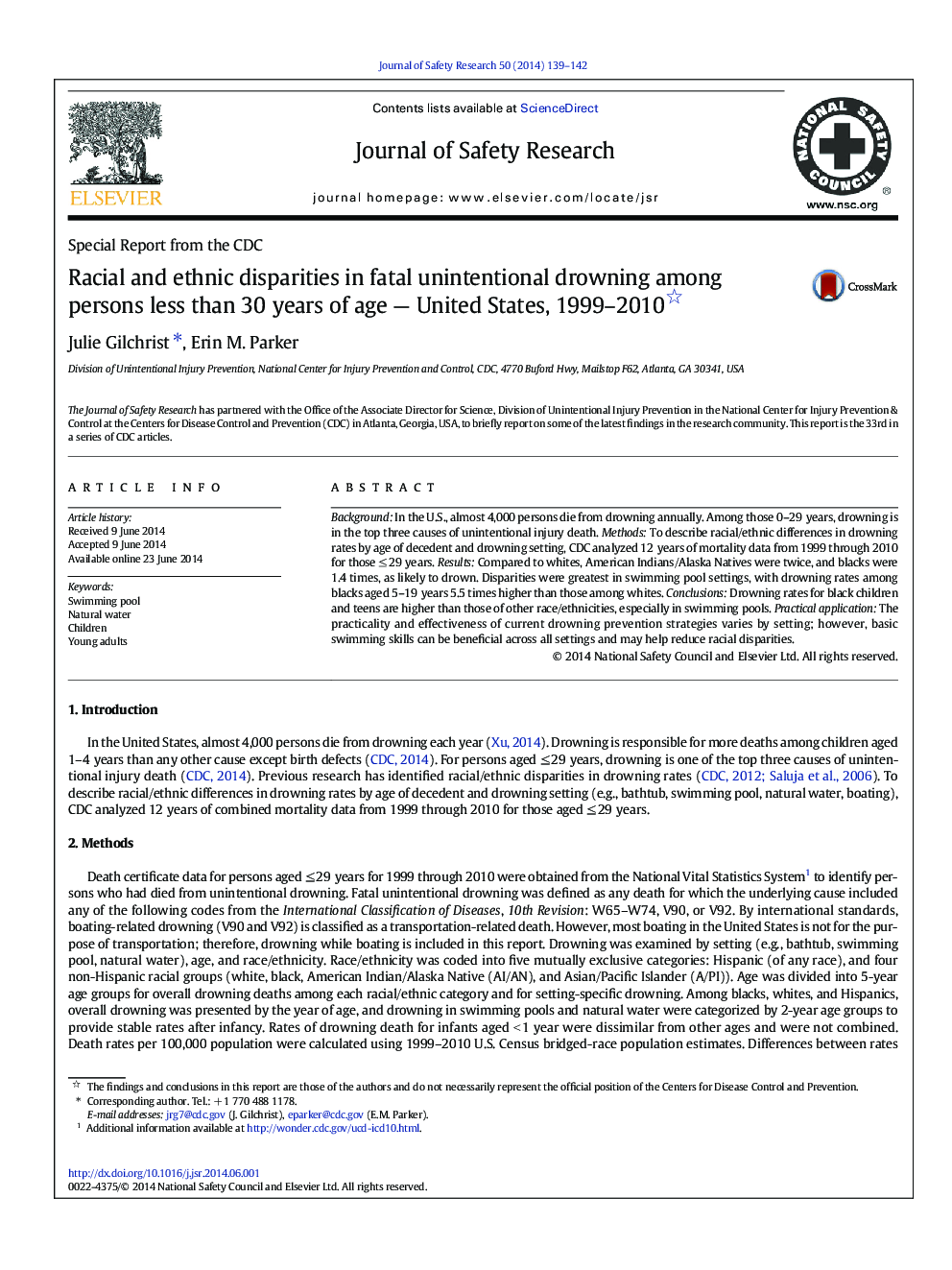 Racial and ethnic disparities in fatal unintentional drowning among persons less than 30 years of age — United States, 1999–2010 