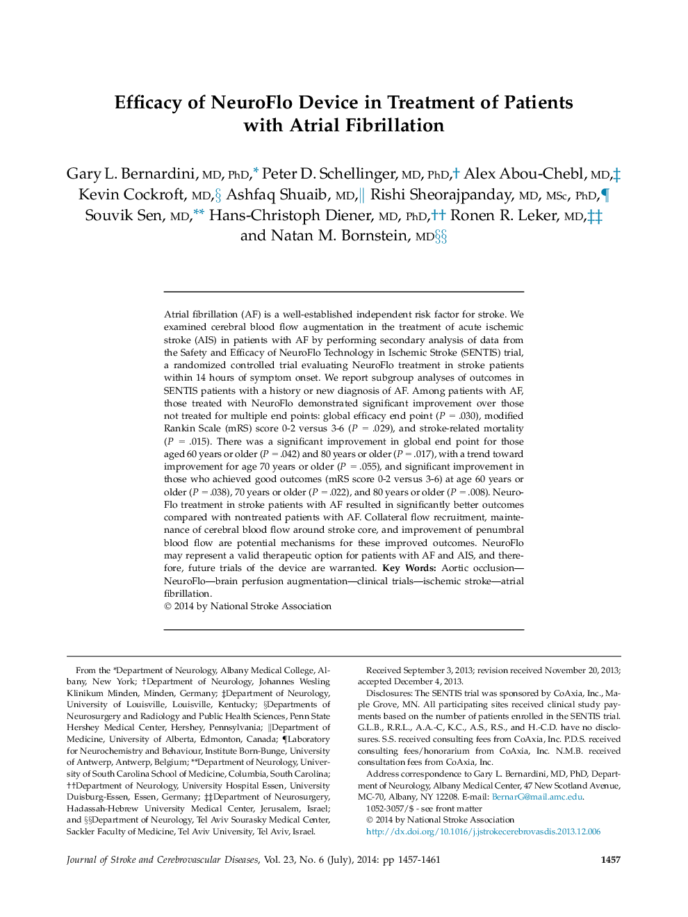 Original ArticleEfficacy of NeuroFlo Device in Treatment of Patients with Atrial Fibrillation