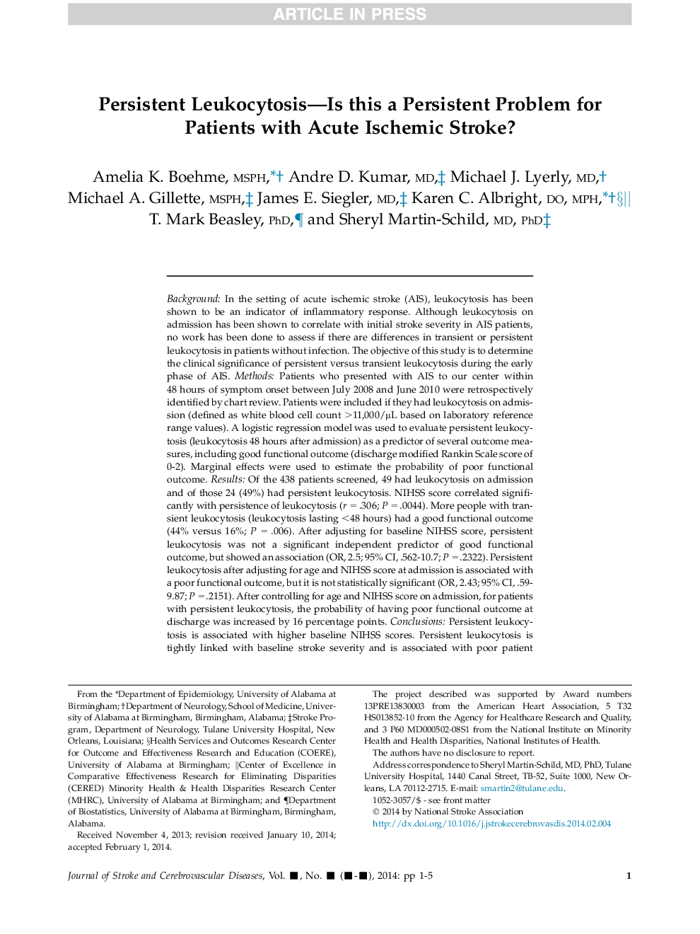 لکوسیتوز ماندگار - آیا این یک مشکل مداوم برای بیماران مبتلا به سکته مغزی ایسکمیک حاد است؟ 