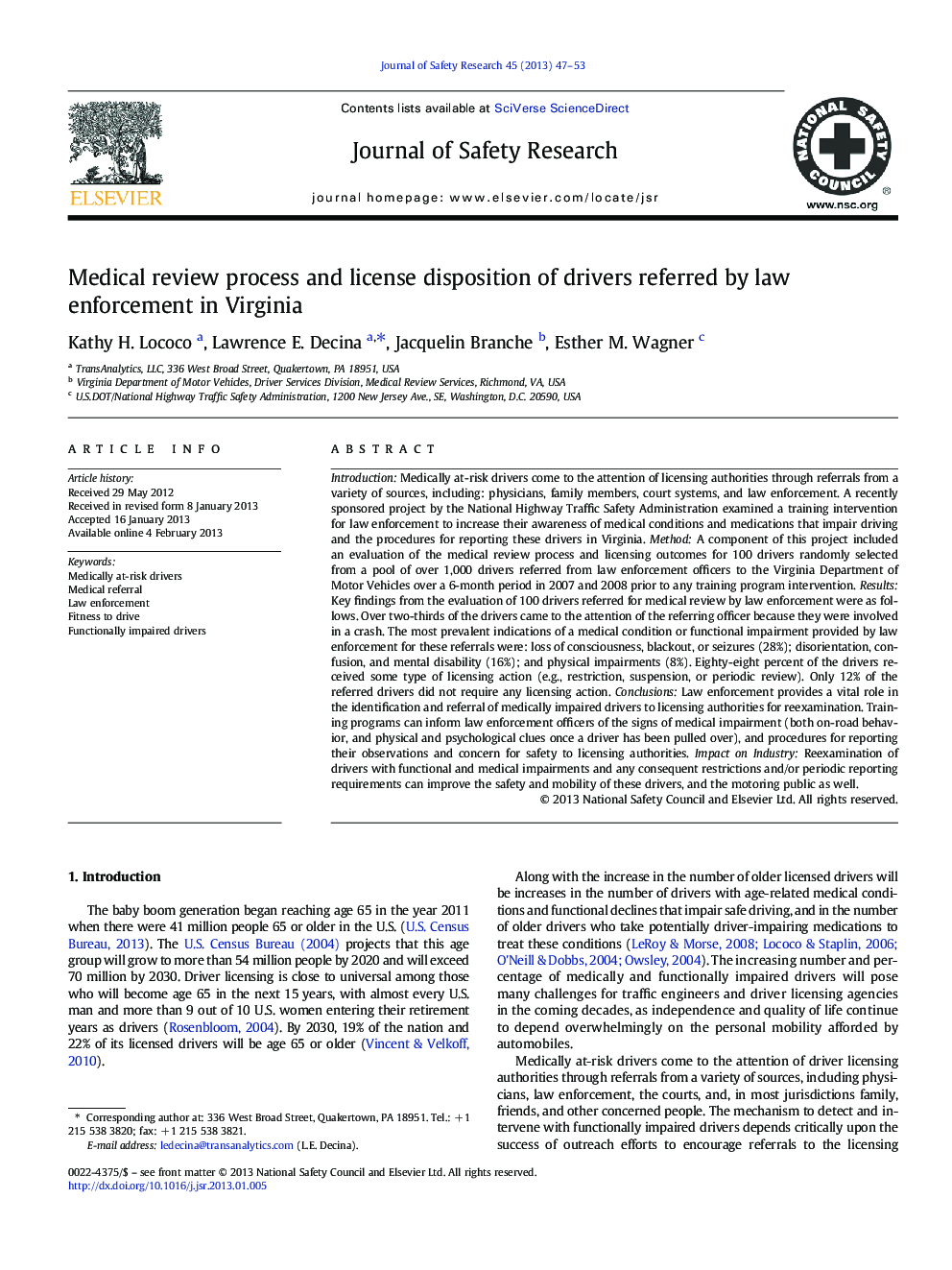 Medical review process and license disposition of drivers referred by law enforcement in Virginia