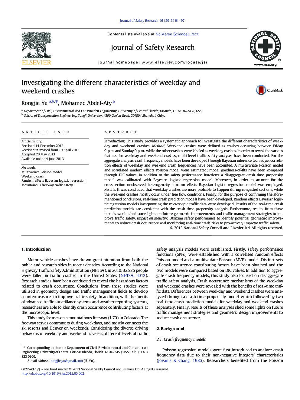 Investigating the different characteristics of weekday and weekend crashes