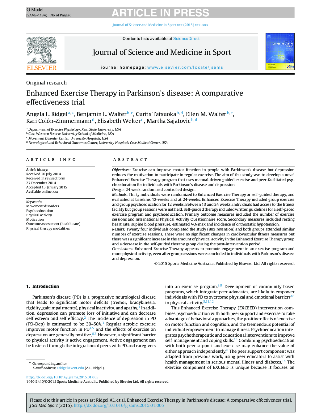 Enhanced Exercise Therapy in Parkinson's disease: A comparative effectiveness trial