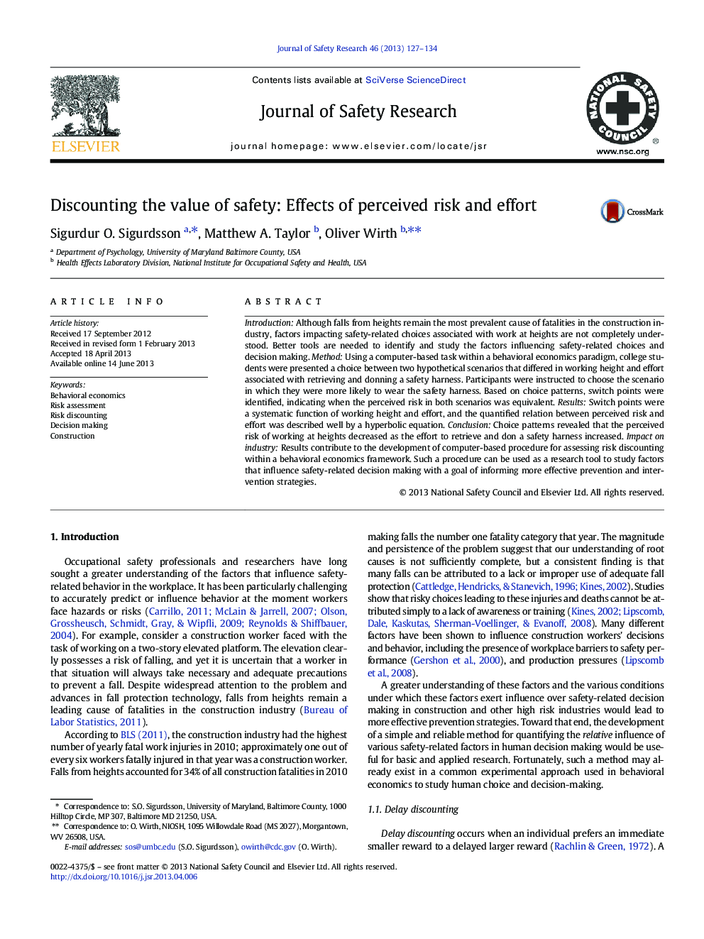 Discounting the value of safety: Effects of perceived risk and effort