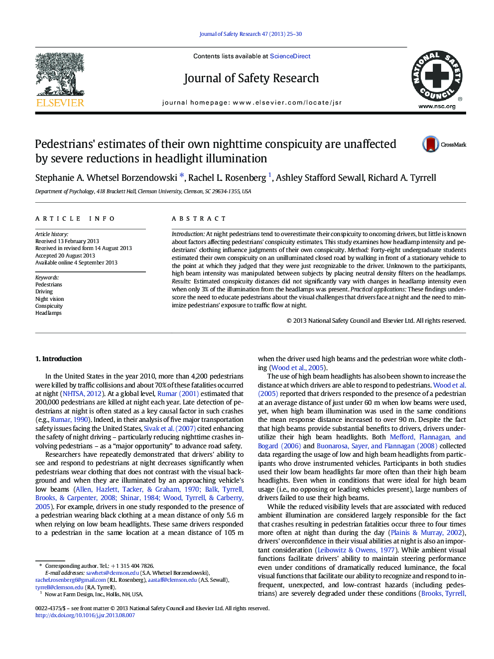 Pedestrians' estimates of their own nighttime conspicuity are unaffected by severe reductions in headlight illumination