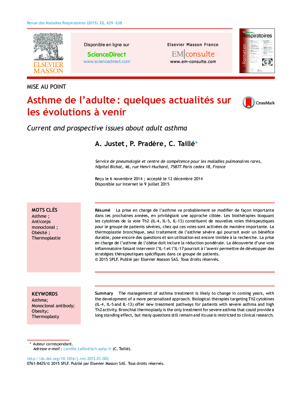 Asthme de l'adulteÂ : quelques actualités sur les évolutions Ã  venir