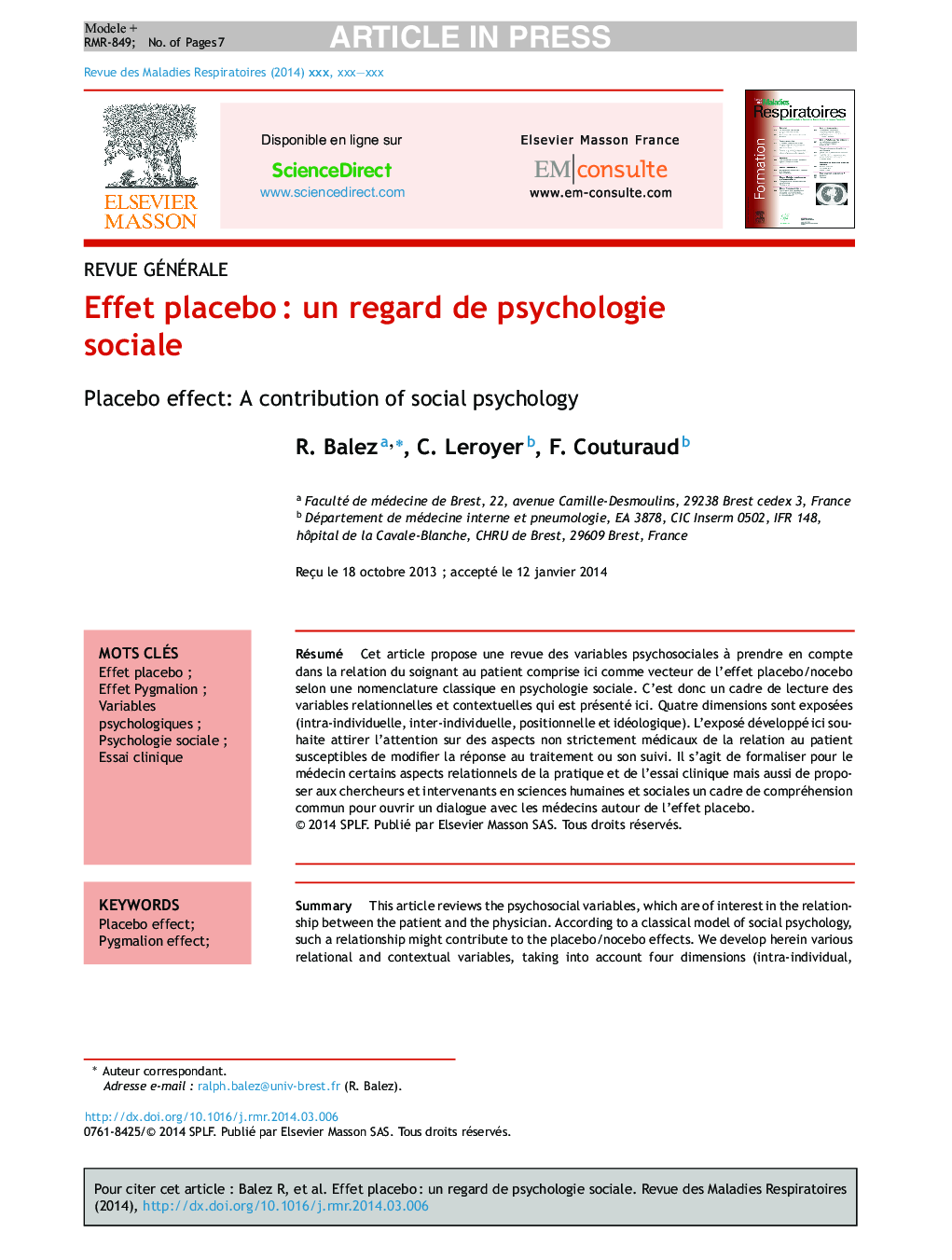 Effet placeboÂ : un regard de psychologie sociale