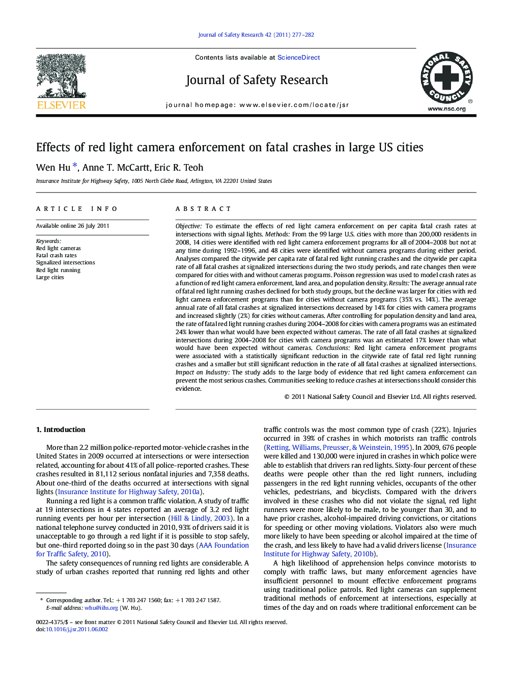 Effects of red light camera enforcement on fatal crashes in large US cities