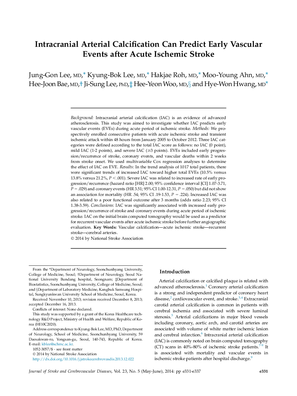 کلسیفاسیون شیمیایی داخل قلب ممکن است پیش از وقوع حوادث عروقی پس از سکته مغزی ایسکمیک حاد 