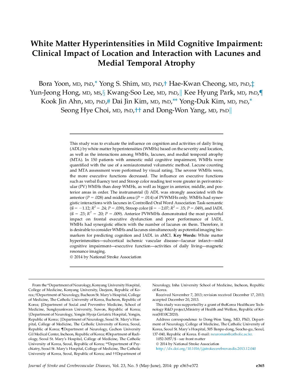 White Matter Hyperintensities in Mild Cognitive Impairment: Clinical Impact of Location and Interaction with Lacunes and Medial Temporal Atrophy