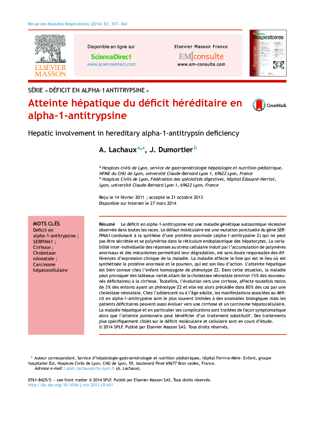 Atteinte hépatique du déficit héréditaire en alpha-1-antitrypsine