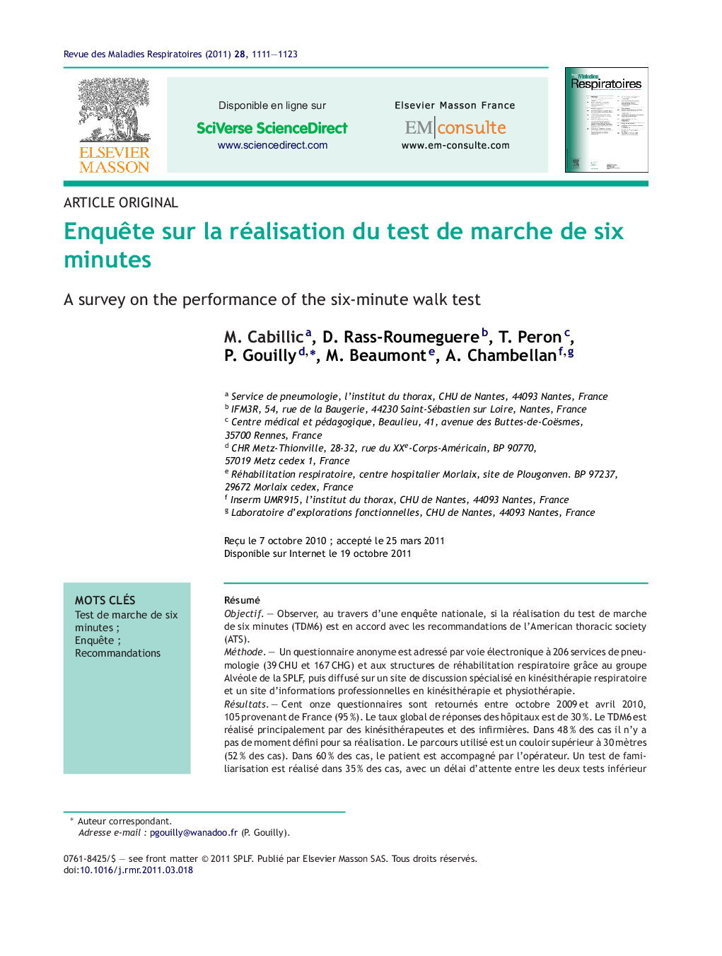 EnquÃªte sur la réalisation du test de marche de six minutes