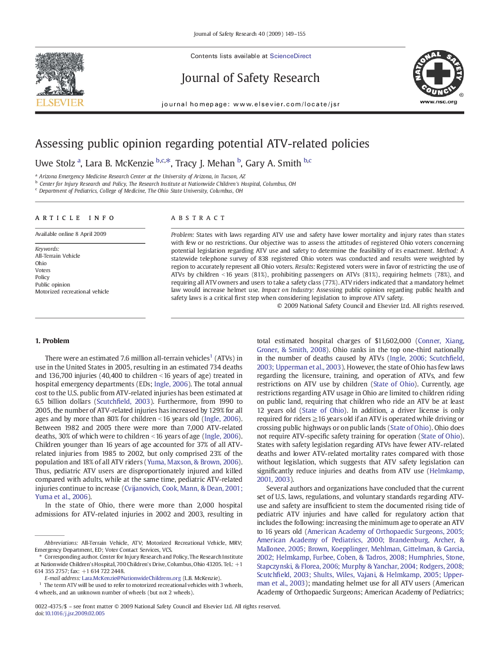 Assessing public opinion regarding potential ATV-related policies