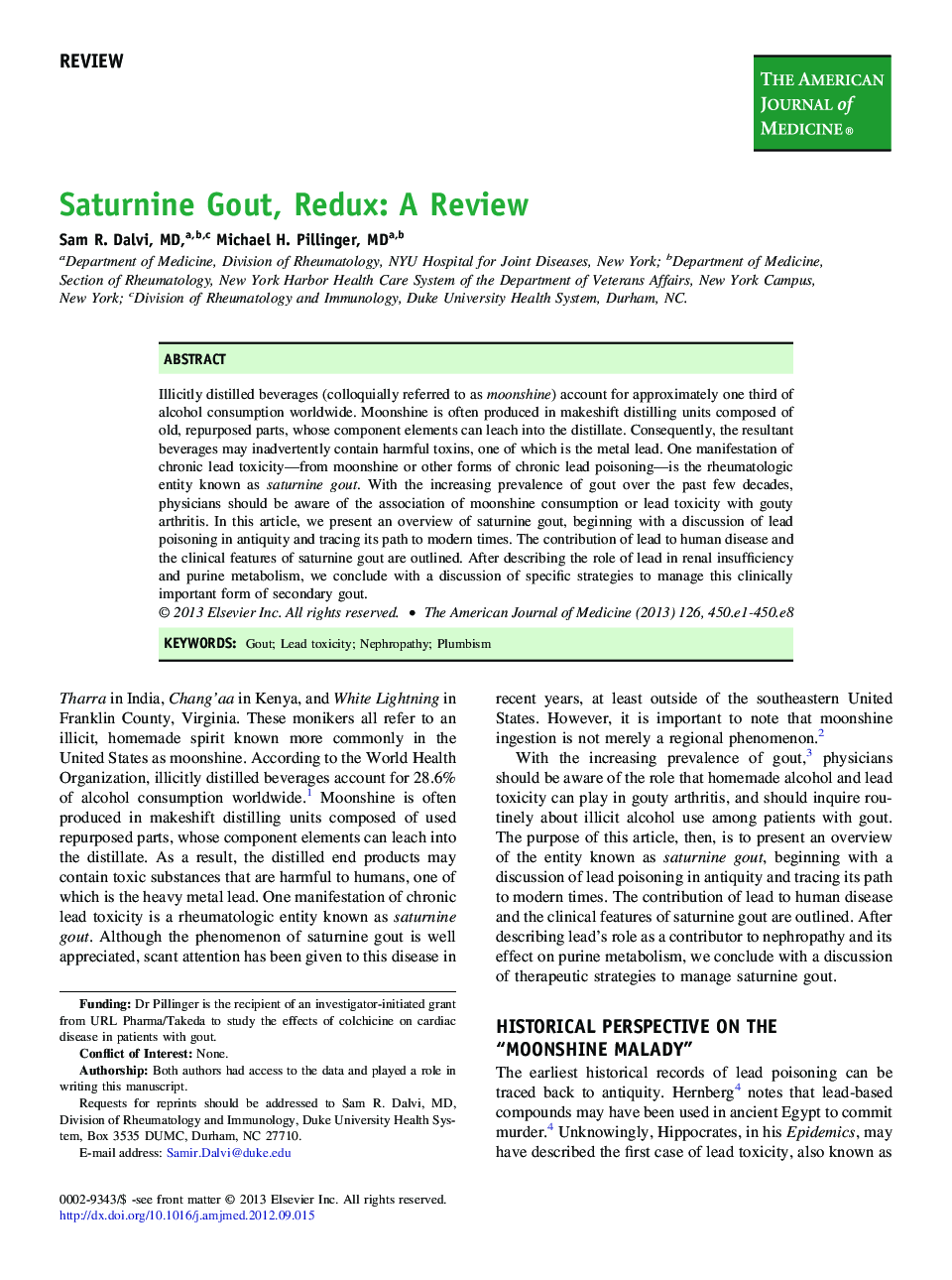 AJM onlineReviewSaturnine Gout, Redux: A Review