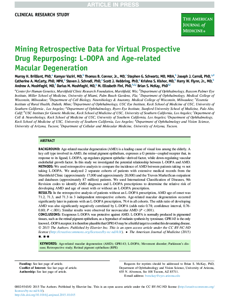Mining Retrospective Data for Virtual Prospective Drug Repurposing: L-DOPA and Age-related Macular Degeneration