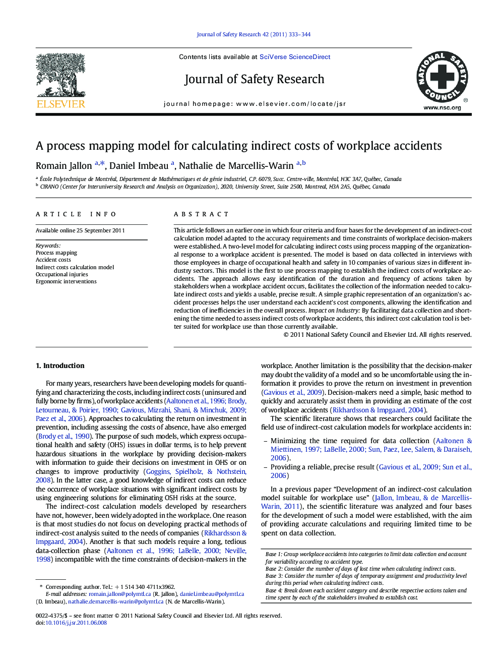 A process mapping model for calculating indirect costs of workplace accidents