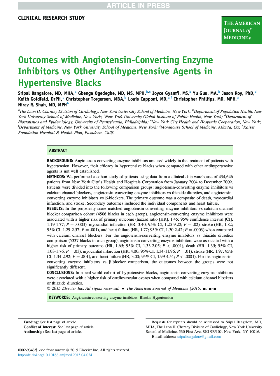 Outcomes with Angiotensin-converting Enzyme Inhibitors vs Other Antihypertensive Agents in Hypertensive Blacks