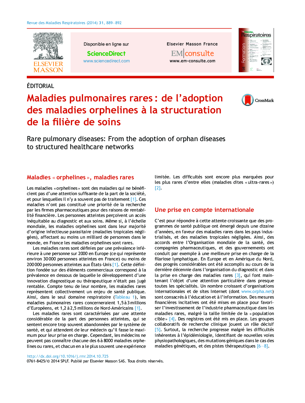 عکس صفحه اول مقاله: Maladies pulmonaires rares : de l'adoption des maladies orphelines à la structuration de la filière de soins Maladies pulmonaires rares : de l'adoption des maladies orphelines à la structuration de la filière de soins
