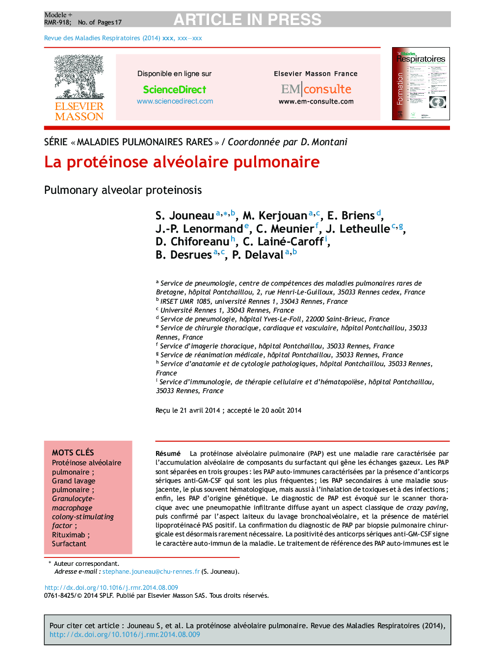 La protéinose alvéolaire pulmonaire