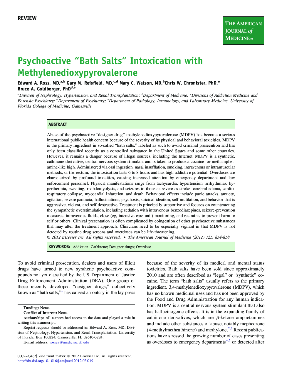 Psychoactive “Bath Salts” Intoxication with Methylenedioxypyrovalerone