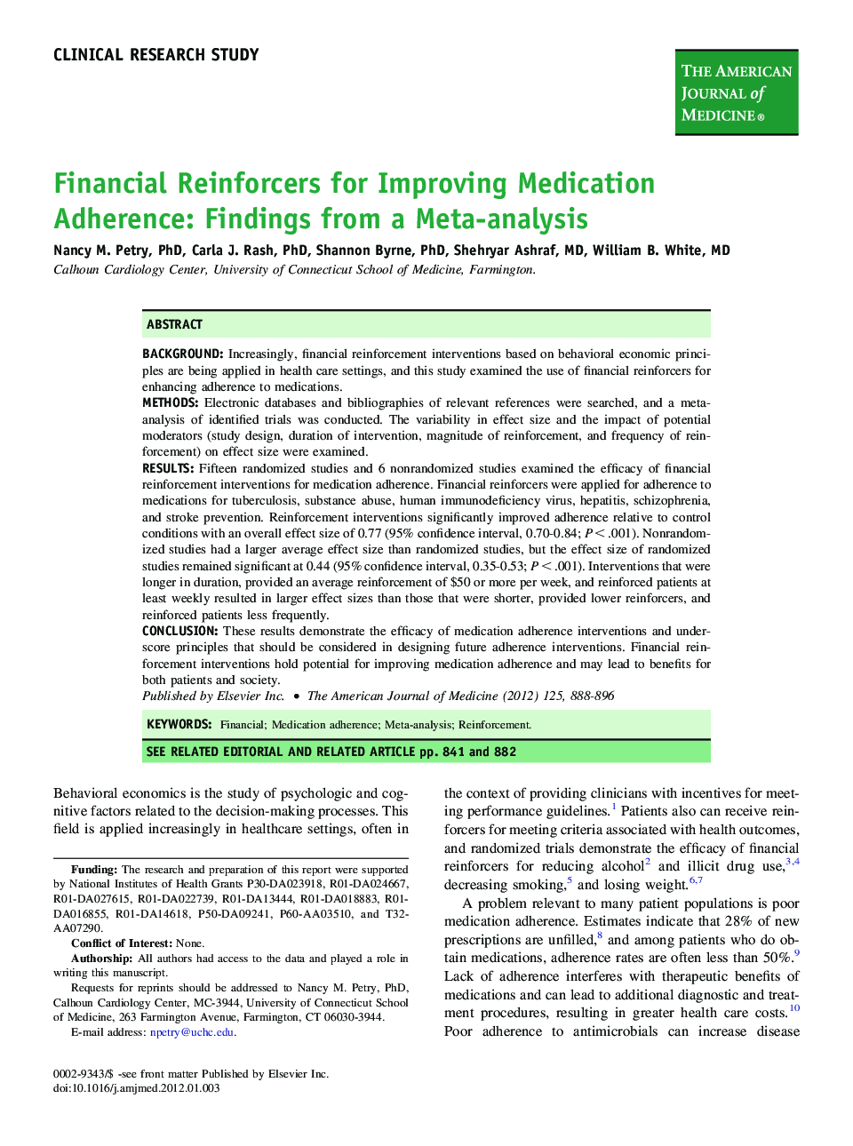 Clinical research studyFinancial Reinforcers for Improving Medication Adherence: Findings from a Meta-analysis