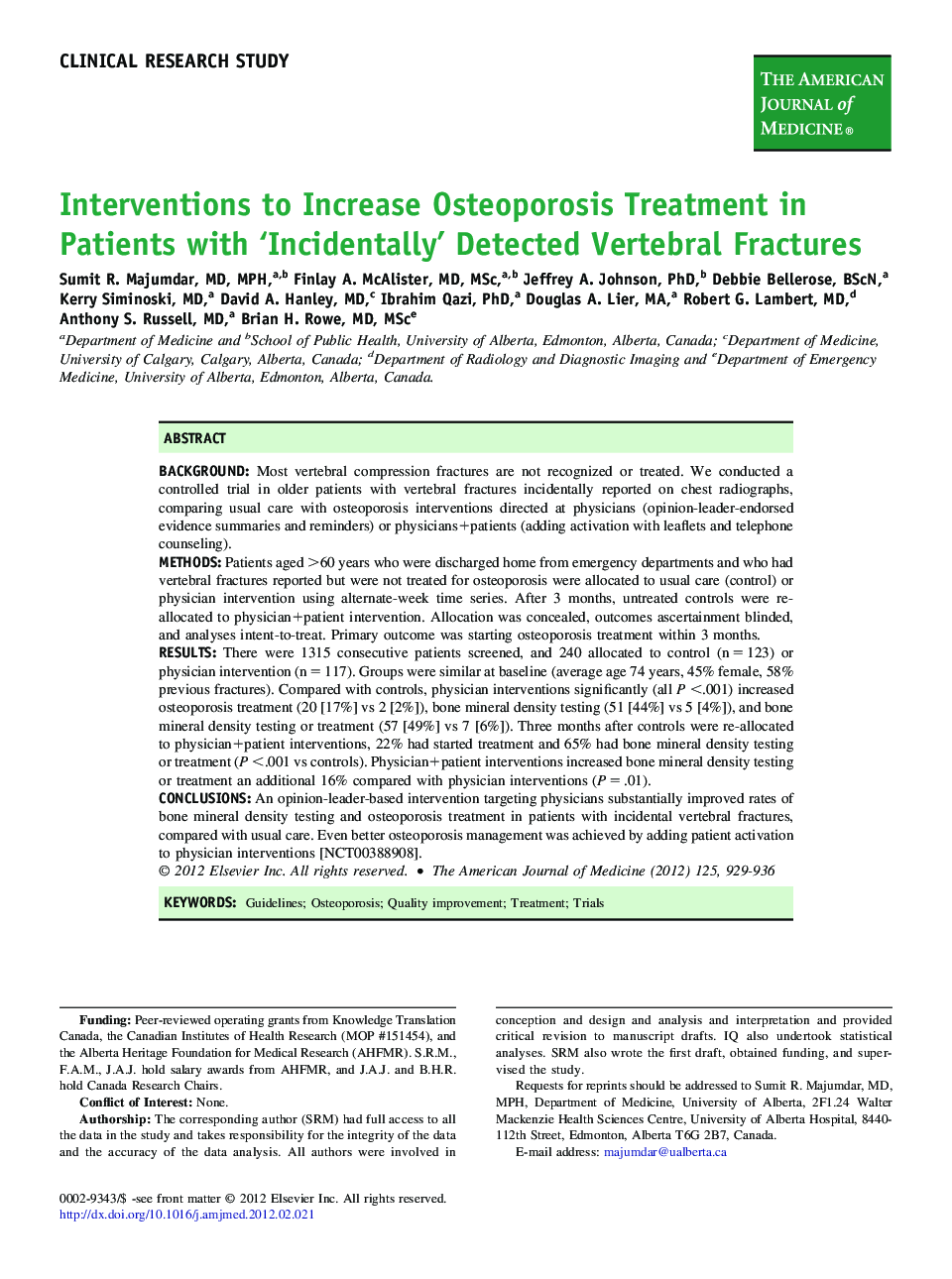 Interventions to Increase Osteoporosis Treatment in Patients with 'Incidentally' Detected Vertebral Fractures