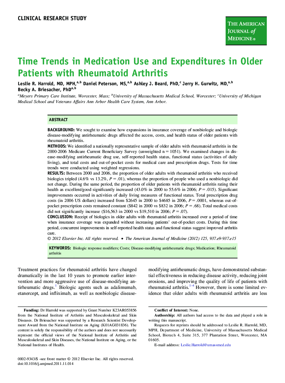 Time Trends in Medication Use and Expenditures in Older Patients with Rheumatoid Arthritis