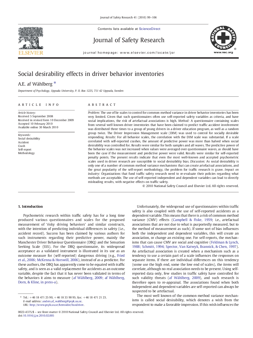 Social desirability effects in driver behavior inventories