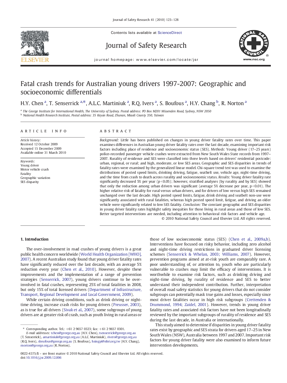 Fatal crash trends for Australian young drivers 1997-2007: Geographic and socioeconomic differentials