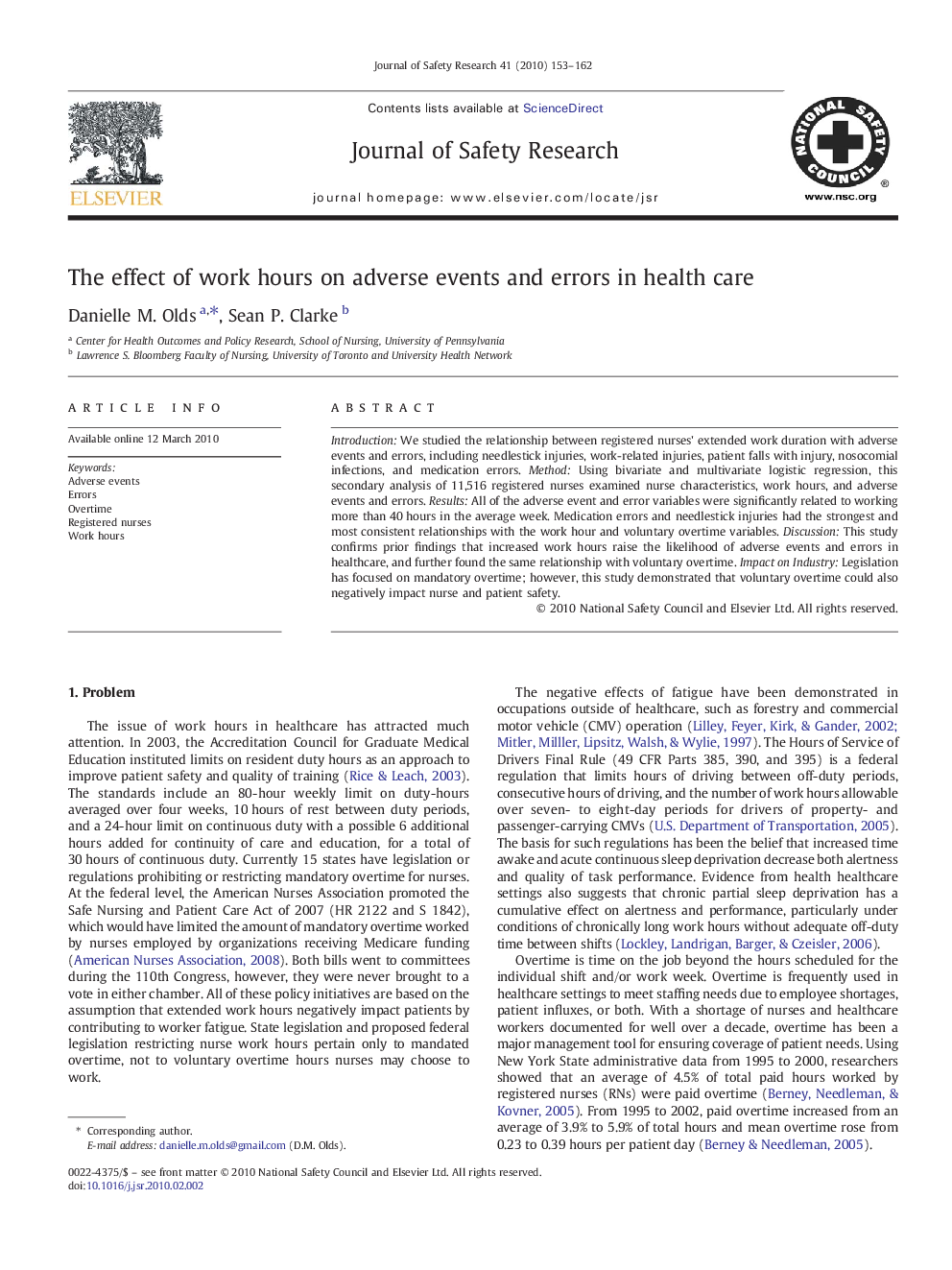 The effect of work hours on adverse events and errors in health care