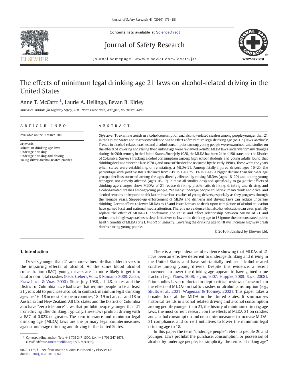 The effects of minimum legal drinking age 21 laws on alcohol-related driving in the United States