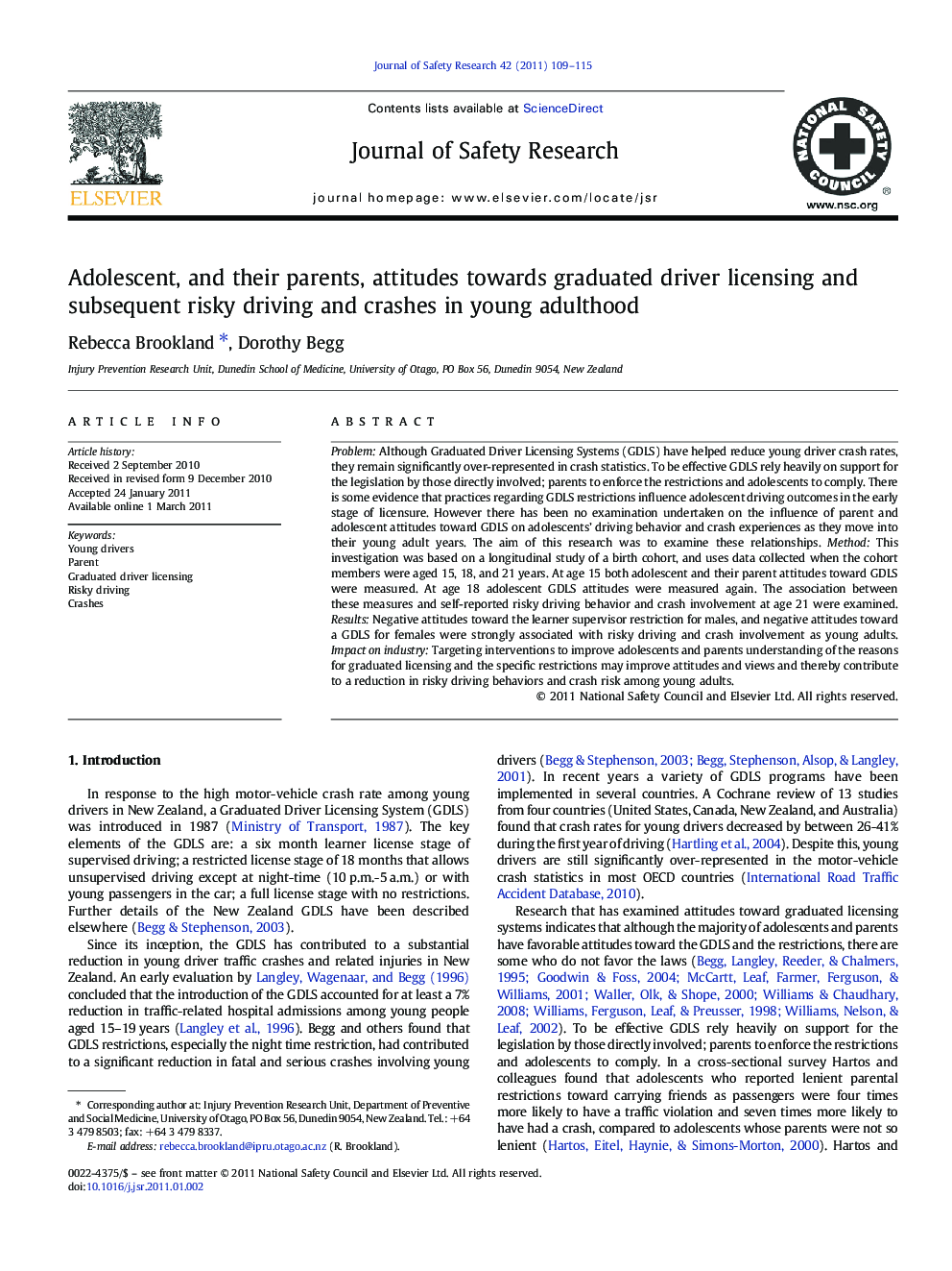 Adolescent, and their parents, attitudes towards graduated driver licensing and subsequent risky driving and crashes in young adulthood