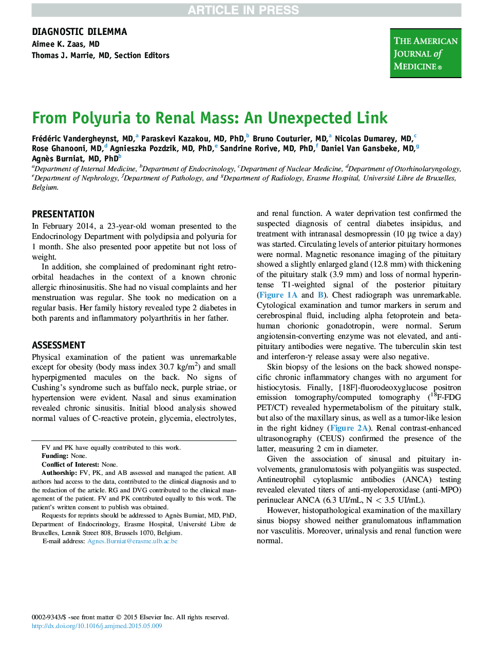 From Polyuria to Renal Mass: An Unexpected Link