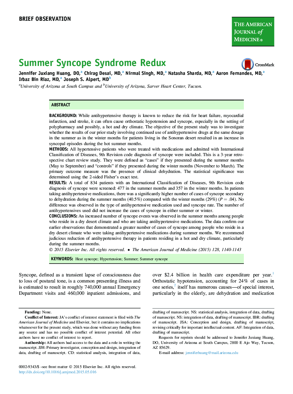 Brief observationSummer Syncope Syndrome Redux