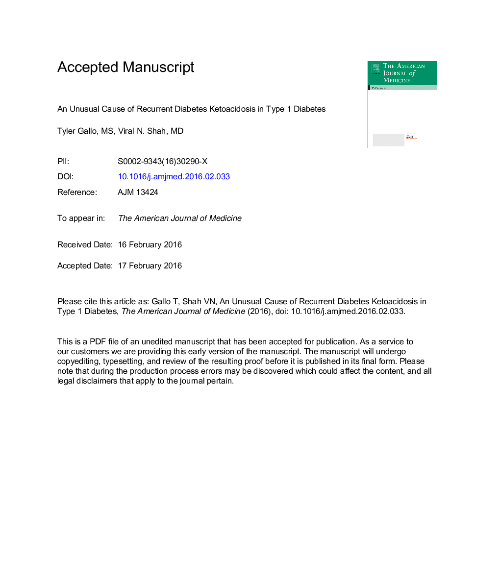 An Unusual Cause of Recurrent Diabetic Ketoacidosis in Type 1 Diabetes