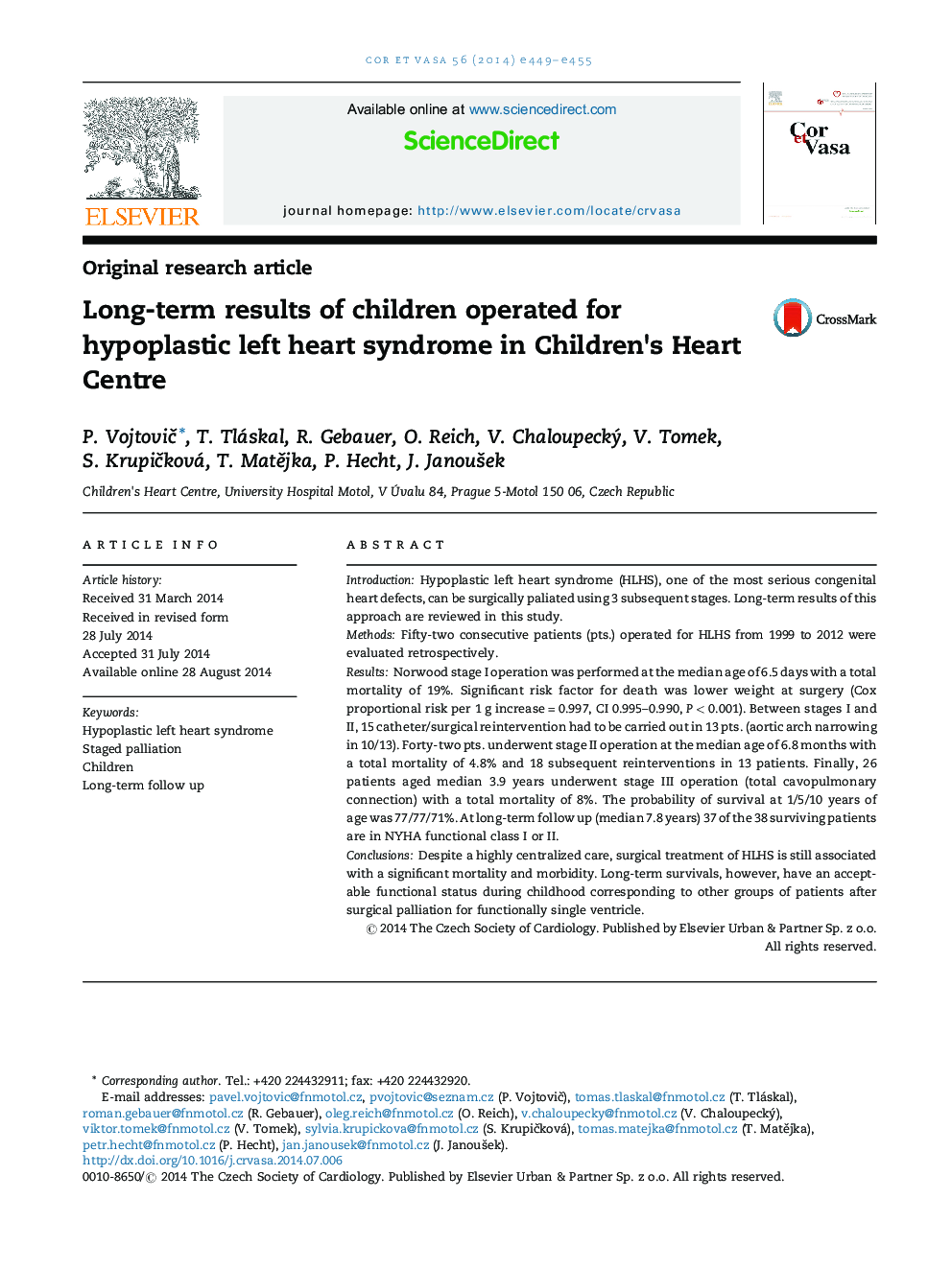 Long-term results of children operated for hypoplastic left heart syndrome in Children's Heart Centre
